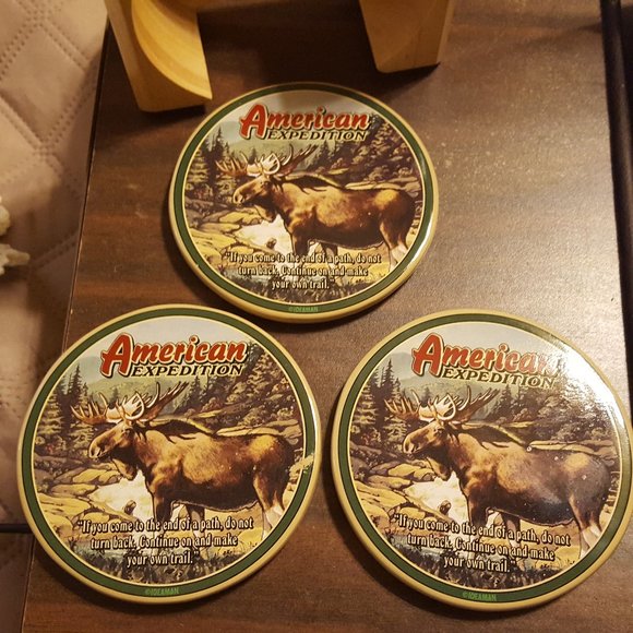 Set of 3 Stone Moose Coasters with Holder - Picture 4 of 8